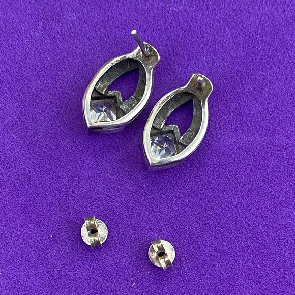 💛 Vintage Sterling Silver CZ Marcasite Stone Earrings - Picture 2 of 4